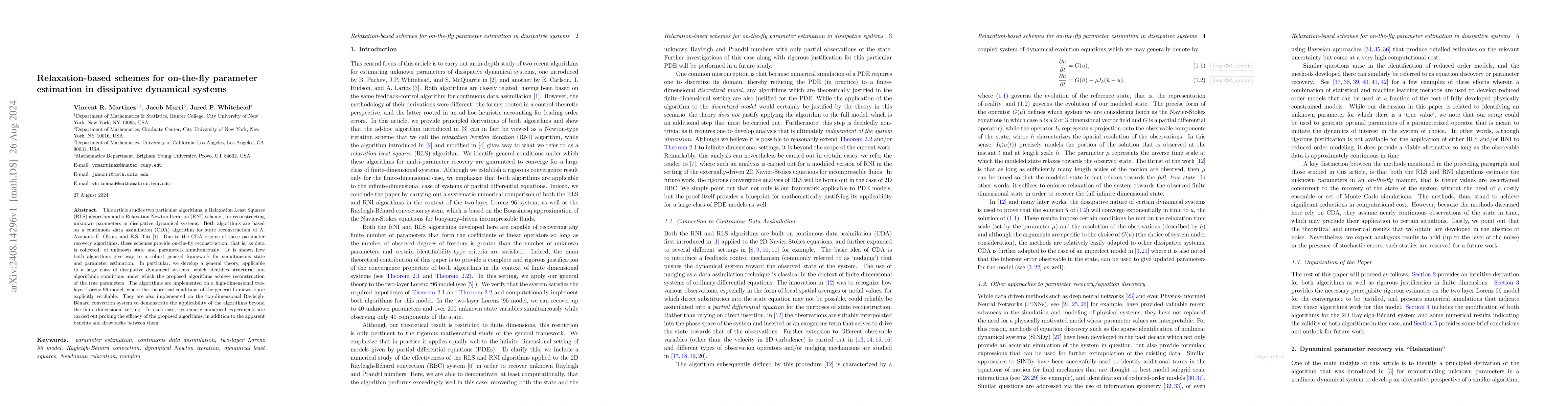 Thumbnail for Relaxation-based schemes for on-the-fly parameter estimation in
  dissipative dynamical systems