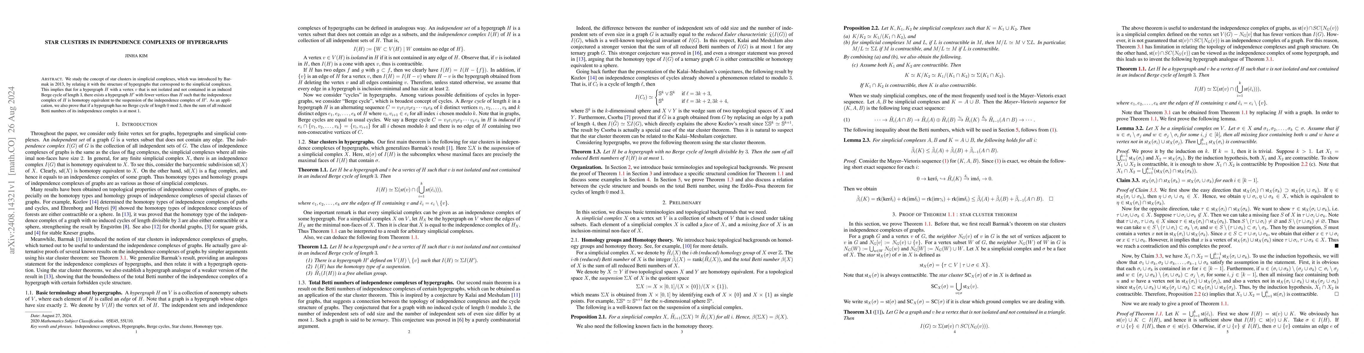 Thumbnail for Star clusters in independence complexes of hypergraphs