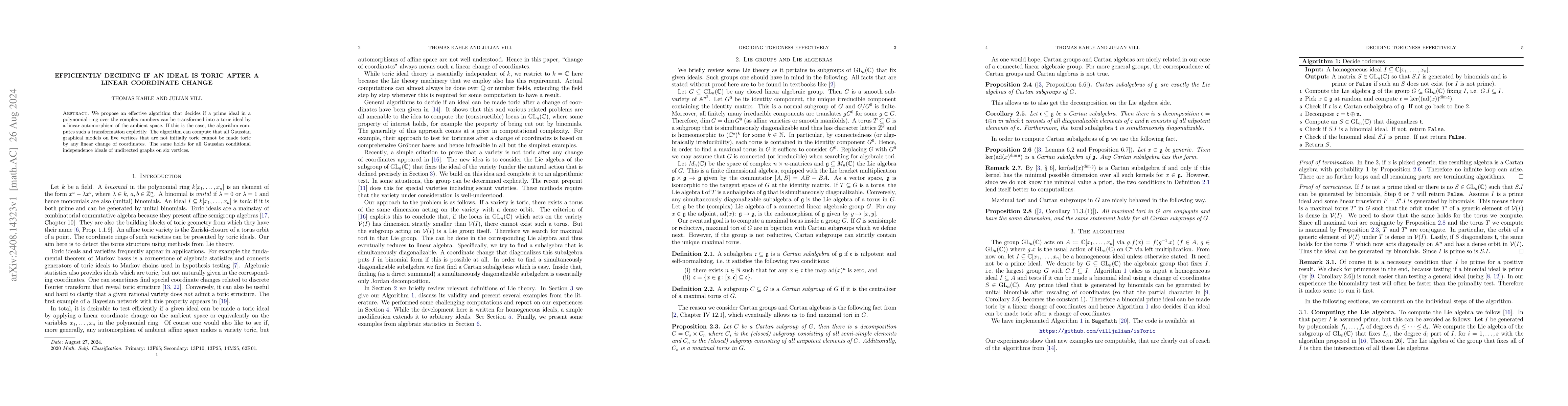 Thumbnail for Efficiently deciding if an ideal is toric after a linear coordinate
  change