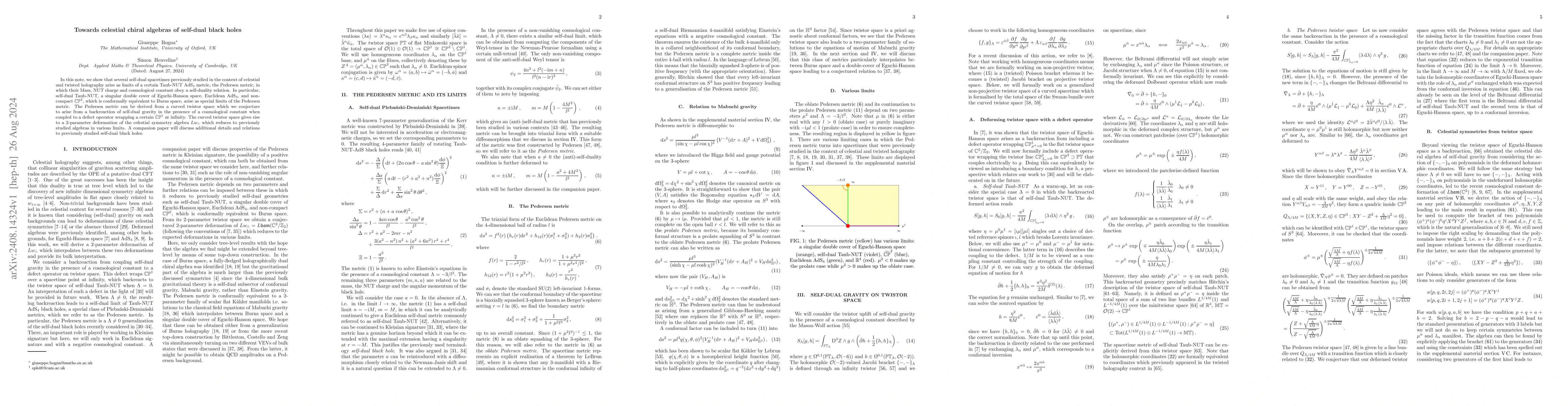 Thumbnail for Towards celestial chiral algebras of self-dual black holes