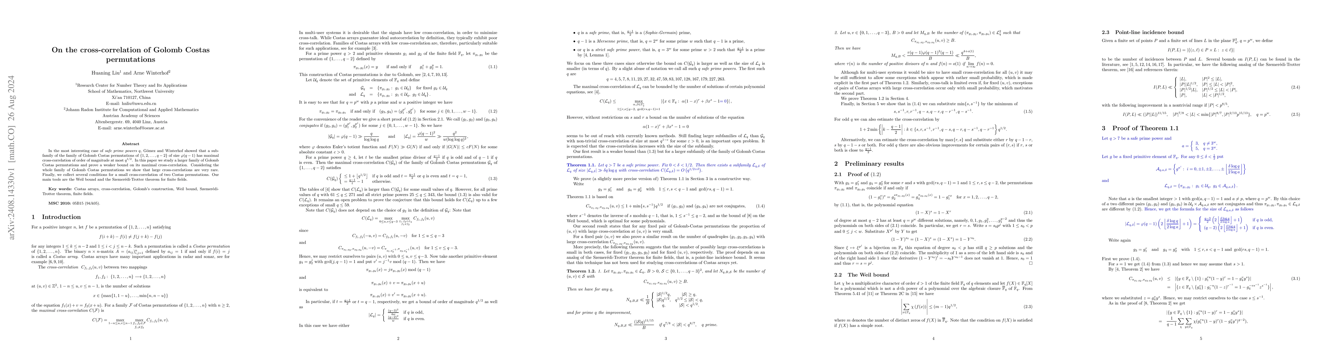 Thumbnail for On the cross-correlation of Golomb Costas permutations