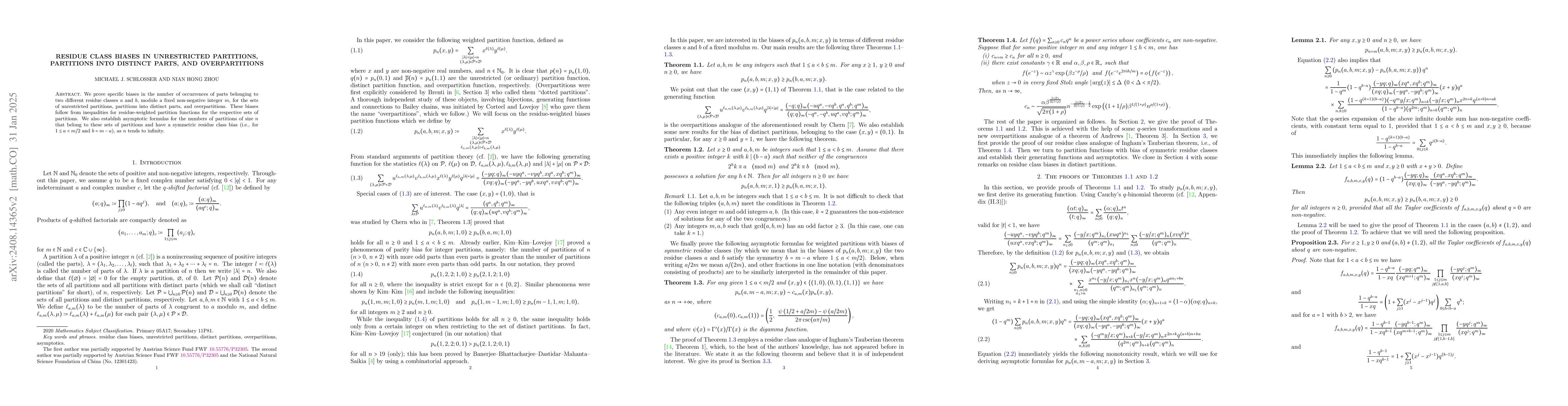 Thumbnail for Residue class biases in unrestricted partitions, partitions into
  distinct parts, and overpartitions