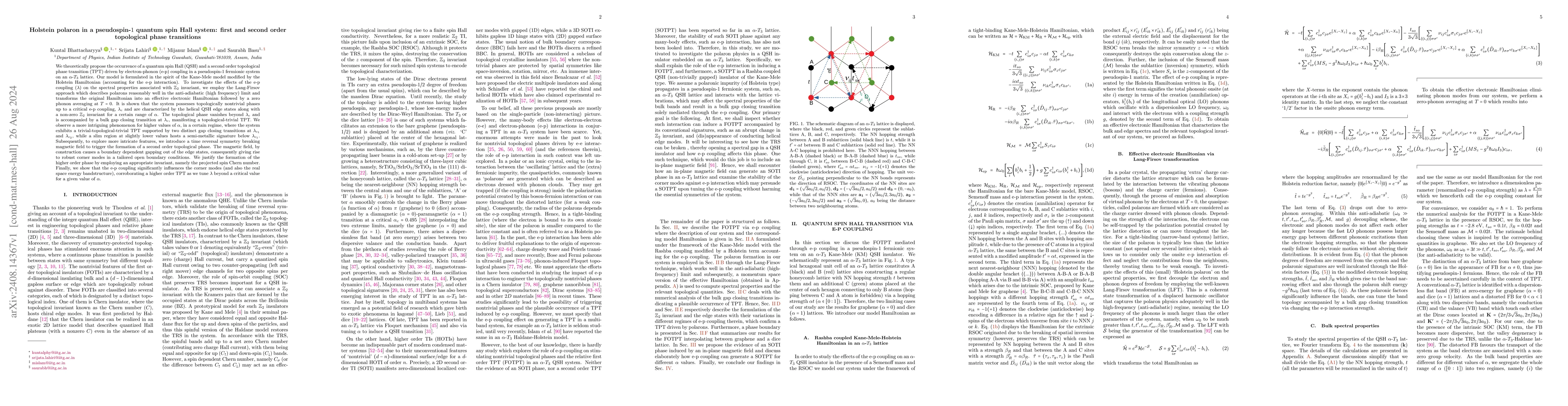 Thumbnail for Holstein polaron in a pseudospin-$1$ quantum spin Hall system: first and
  second order topological phase transitions