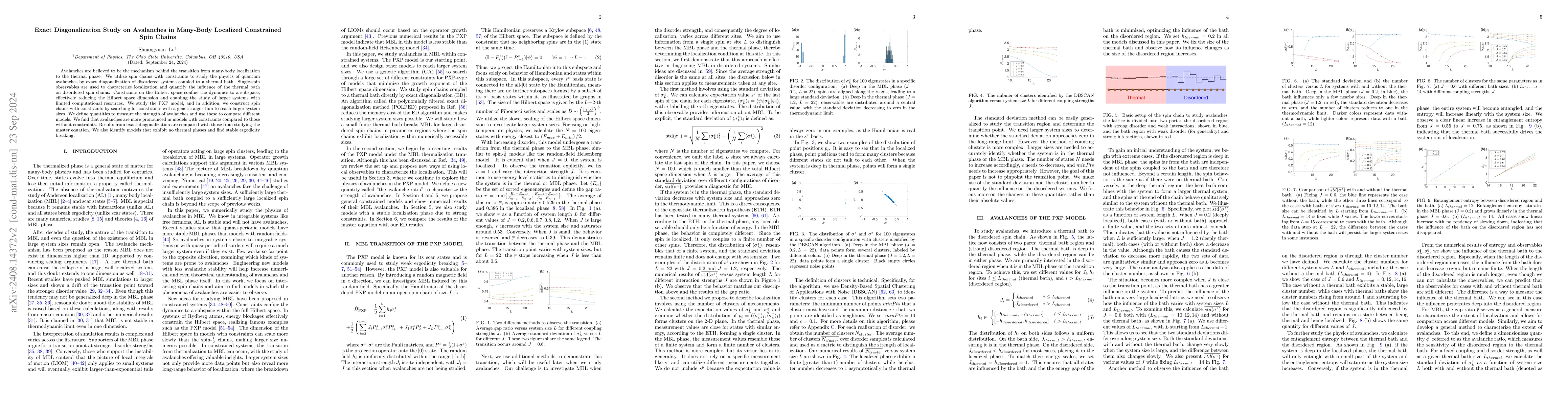 Thumbnail for Exact Diagonalization Study on Avalanches in Many-Body Localized
  Constrained Spin Chains