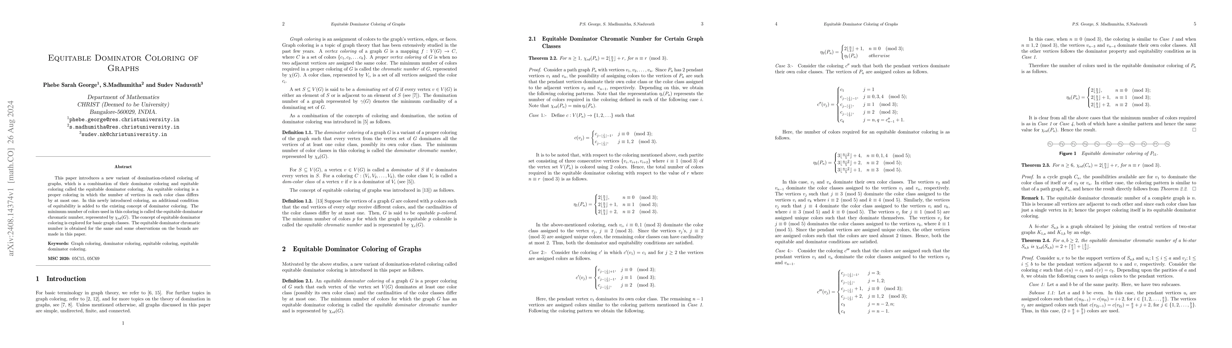 Thumbnail for Equitable Dominator Coloring of Graphs