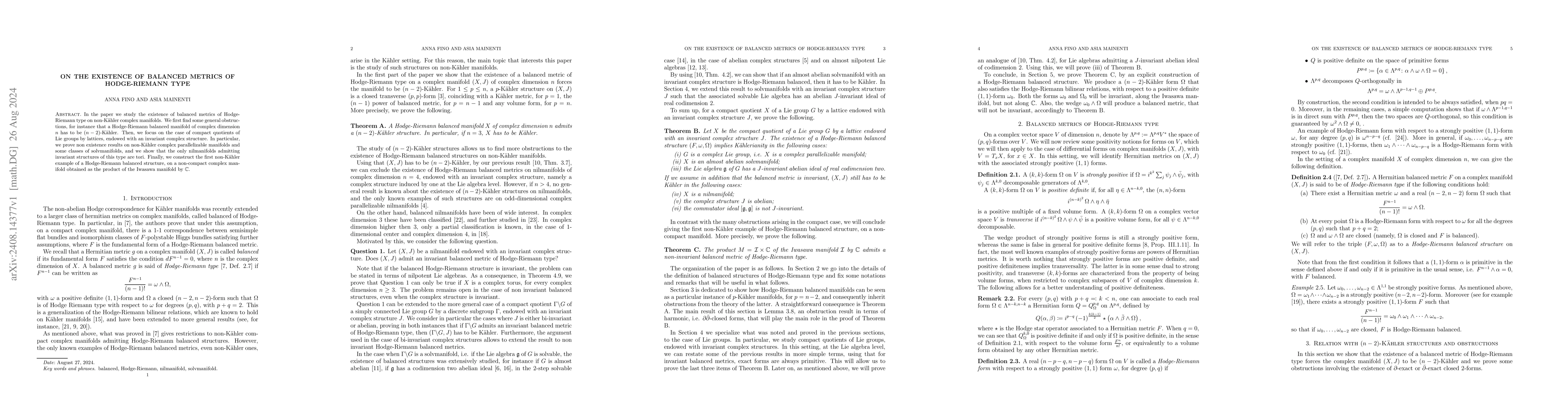 Thumbnail for On the existence of balanced metrics of Hodge-Riemann type