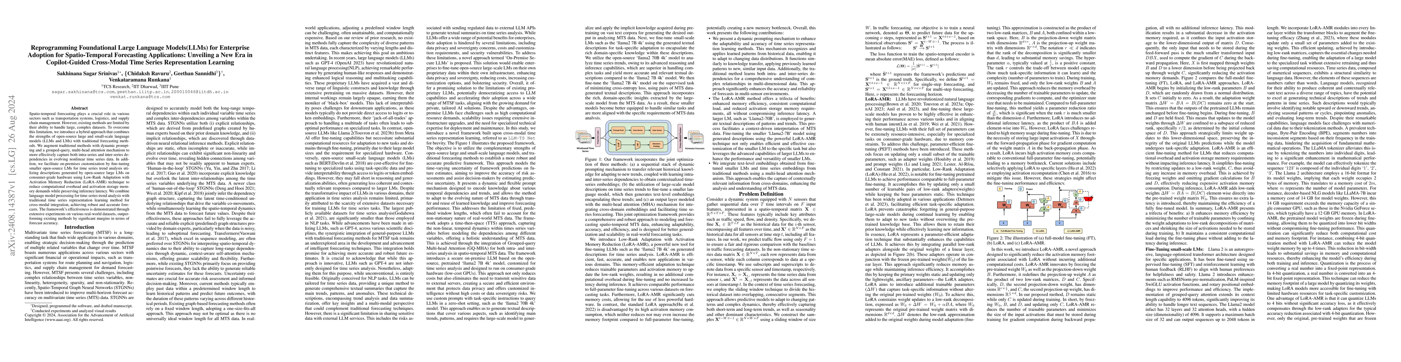 Thumbnail for Reprogramming Foundational Large Language Models(LLMs) for Enterprise
  Adoption for Spatio-Temporal Forecasting Applications: Unveiling a New Era in
  Copilot-Guided Cross-Modal Time Series Representation Learning