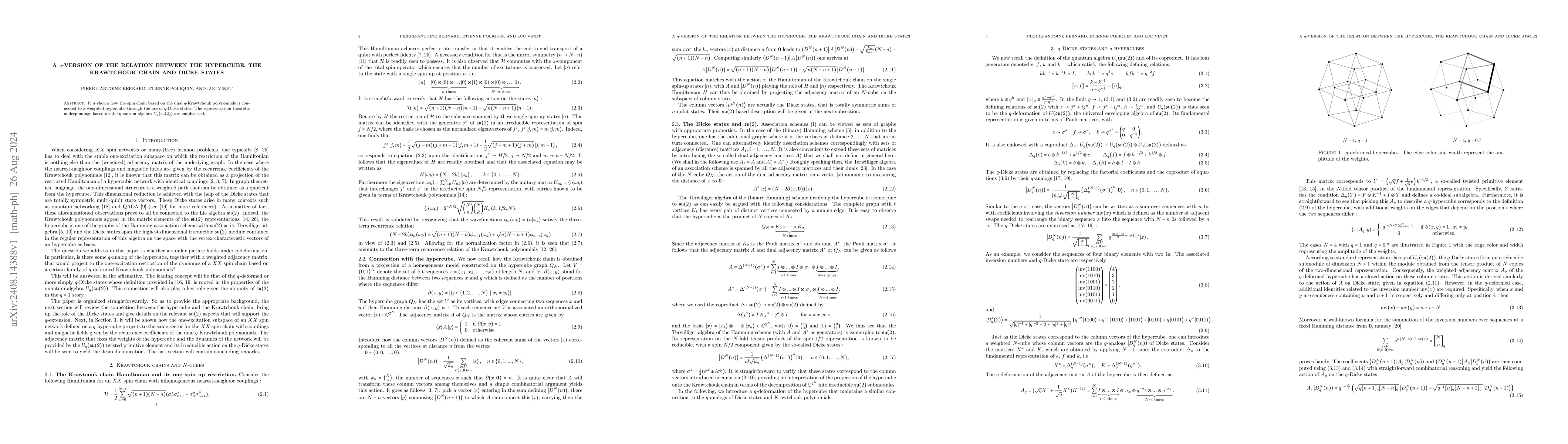 Thumbnail for A $q$-version of the relation between the hypercube, the Krawtchouk
  chain and Dicke states