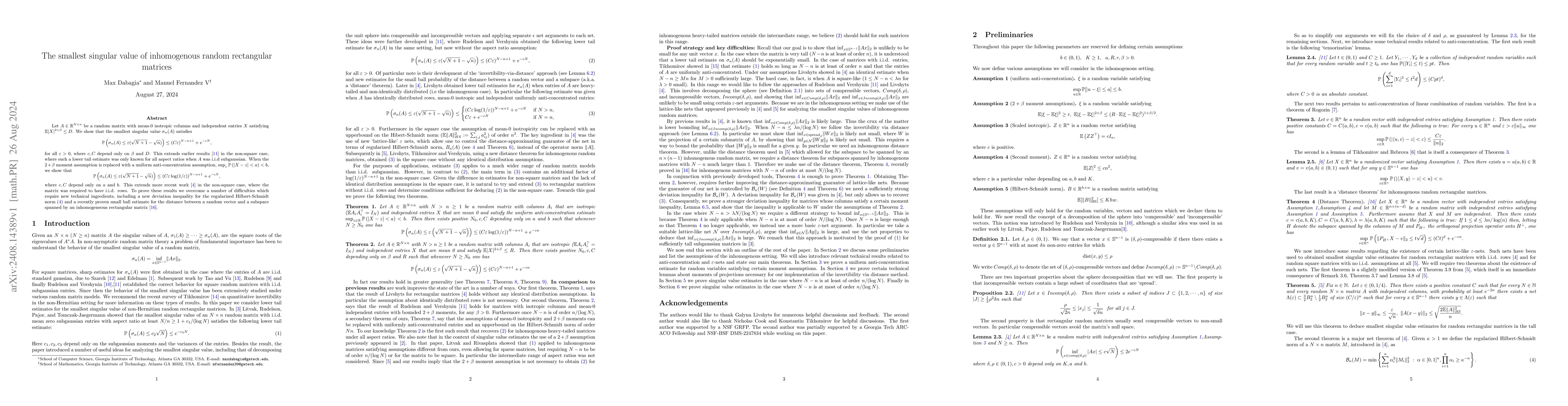 Thumbnail for The smallest singular value of inhomogenous random rectangular matrices