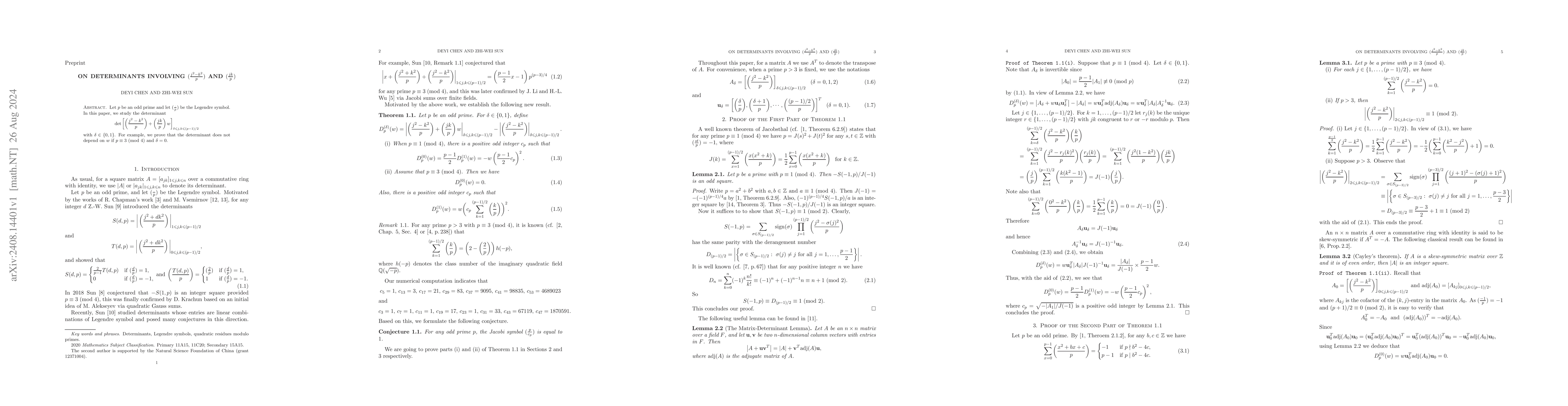 Thumbnail for On determinants involving $(\frac{j^2-k^2}p)$ and $(\frac{jk}p)$