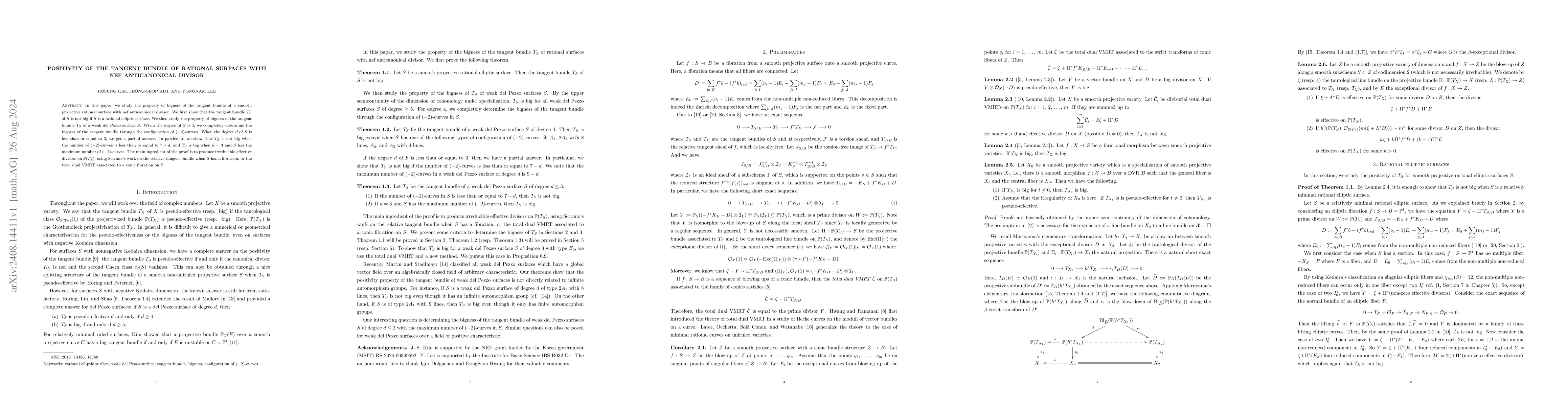 Thumbnail for Positivity of the tangent bundle of rational surfaces with nef
  anticanonical divisor