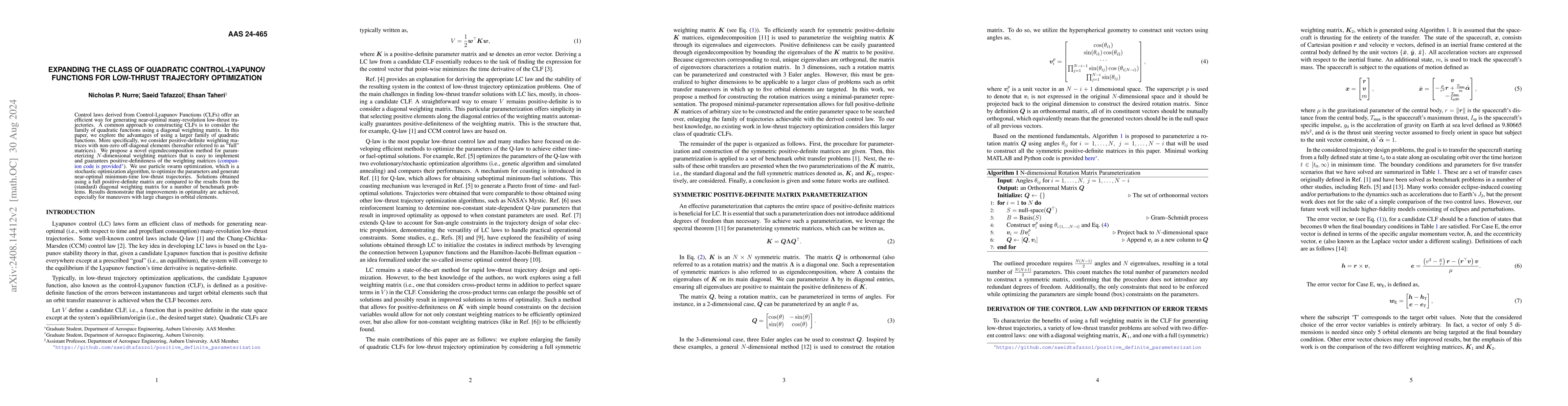 Thumbnail for Expanding the Class of Quadratic Control-Lyapunov Functions for
  Low-Thrust Trajectory Optimization