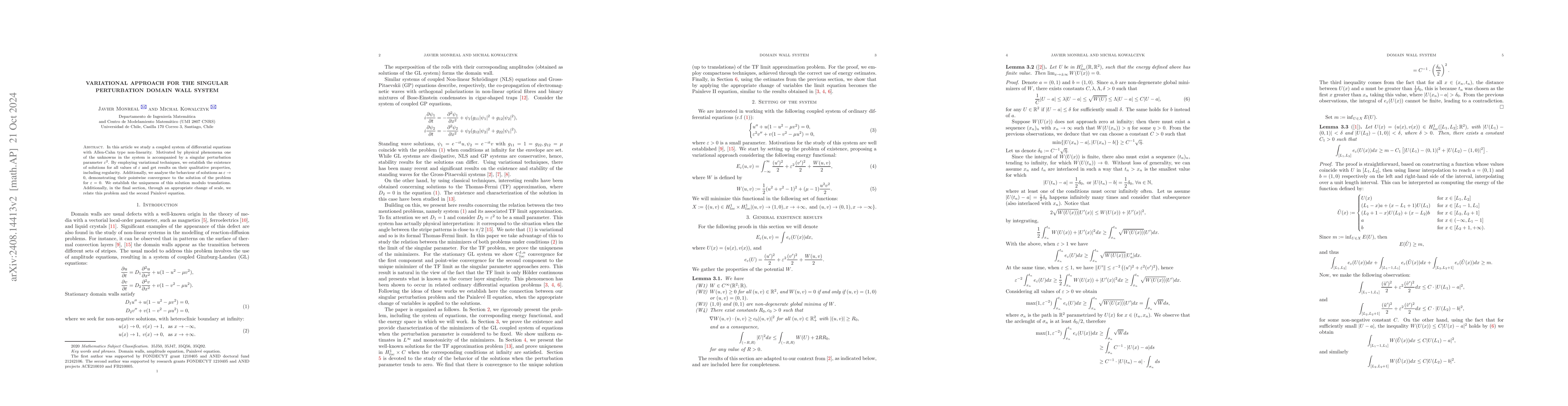 Thumbnail for Variational Approach for the Singular Perturbation Domain Wall System