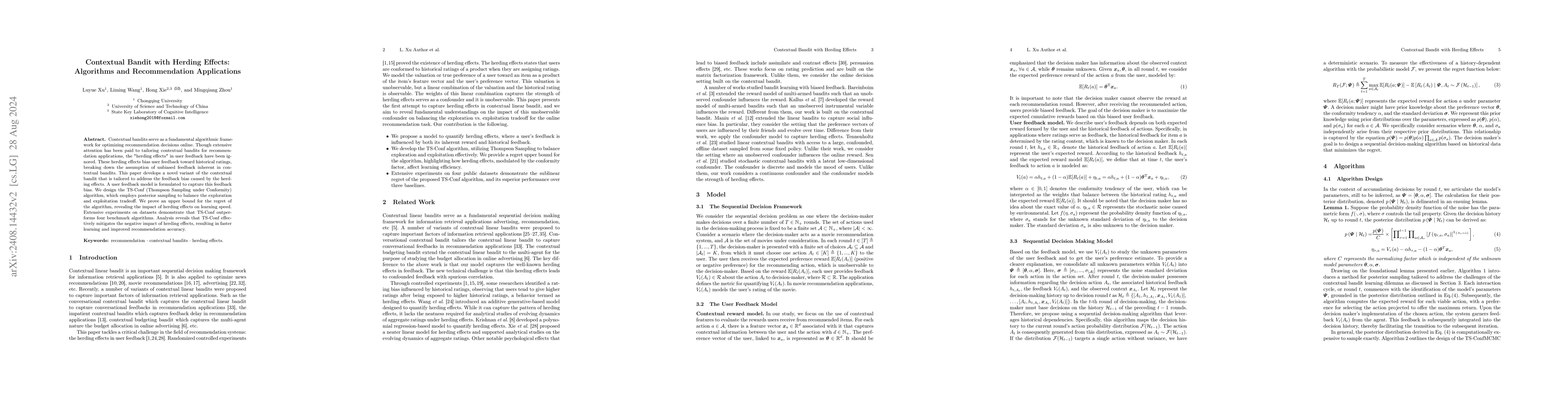 Thumbnail for Contextual Bandit with Herding Effects: Algorithms and Recommendation
  Applications