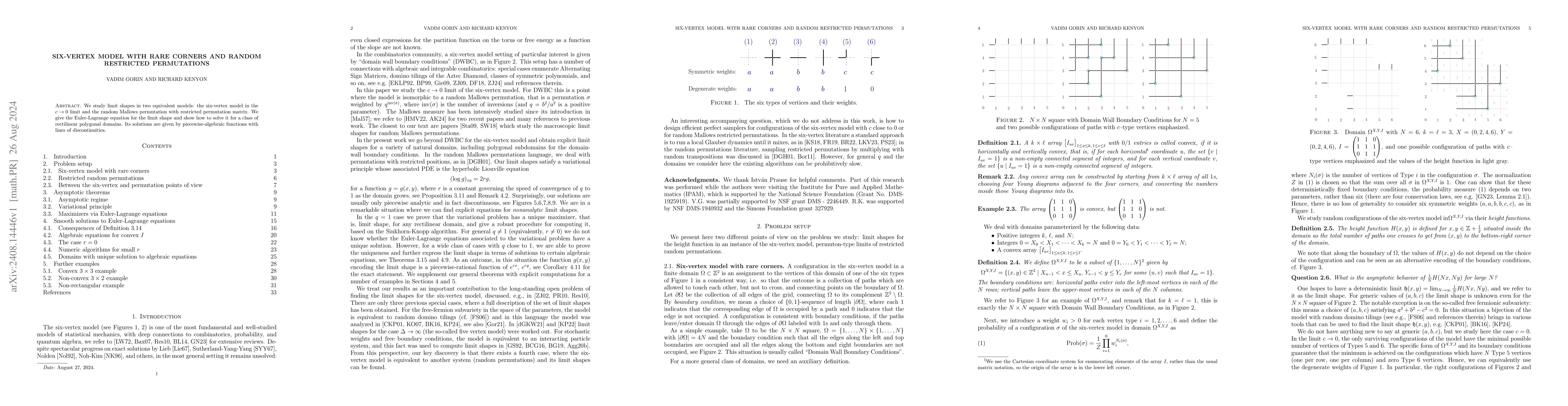 Thumbnail for Six-vertex model with rare corners and random restricted permutations