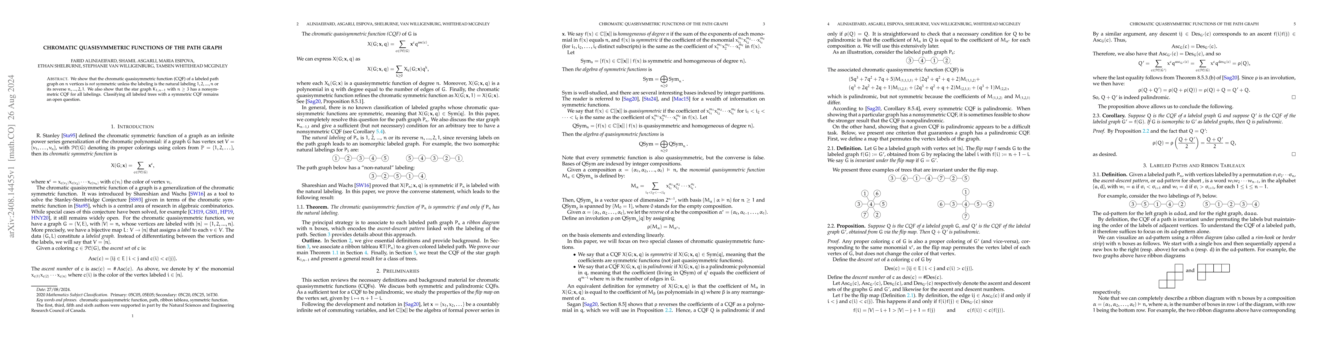 Thumbnail for Chromatic quasisymmetric functions of the path graph
