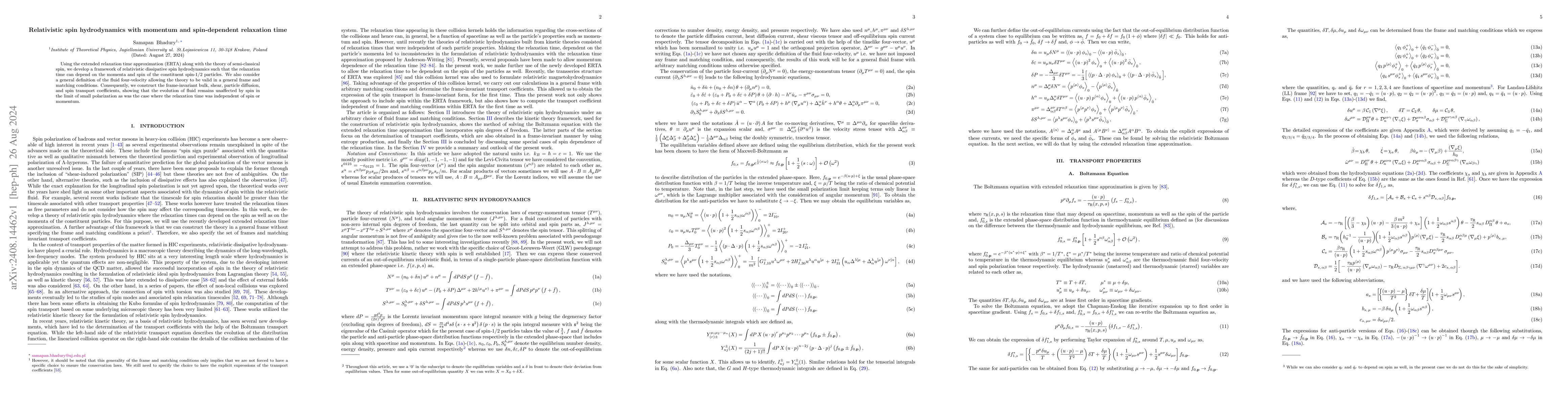 Thumbnail for Relativistic spin hydrodynamics with momentum and spin-dependent
  relaxation time