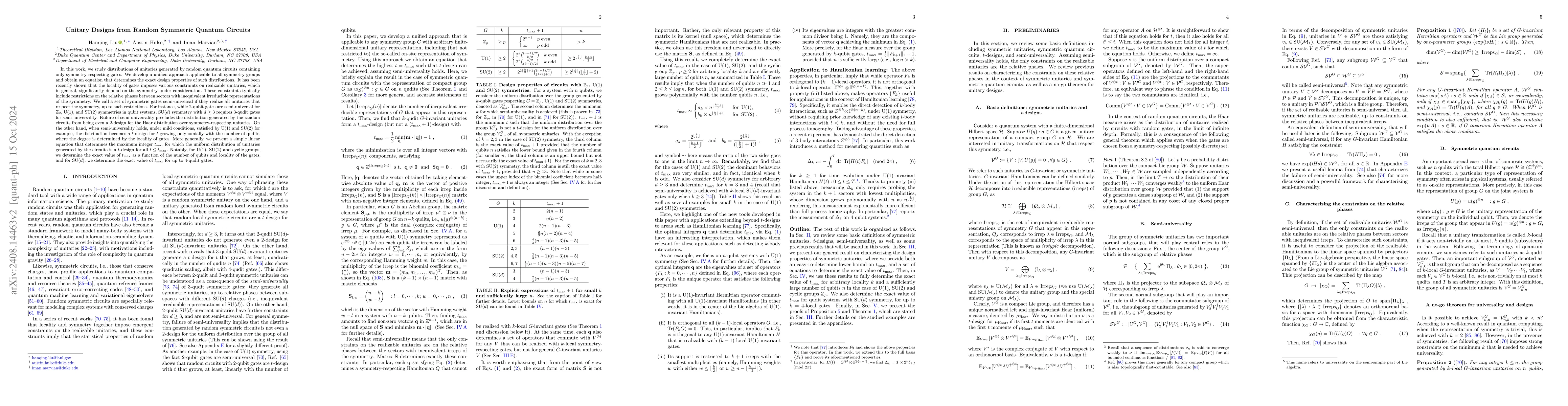 Thumbnail for Unitary Designs from Random Symmetric Quantum Circuits