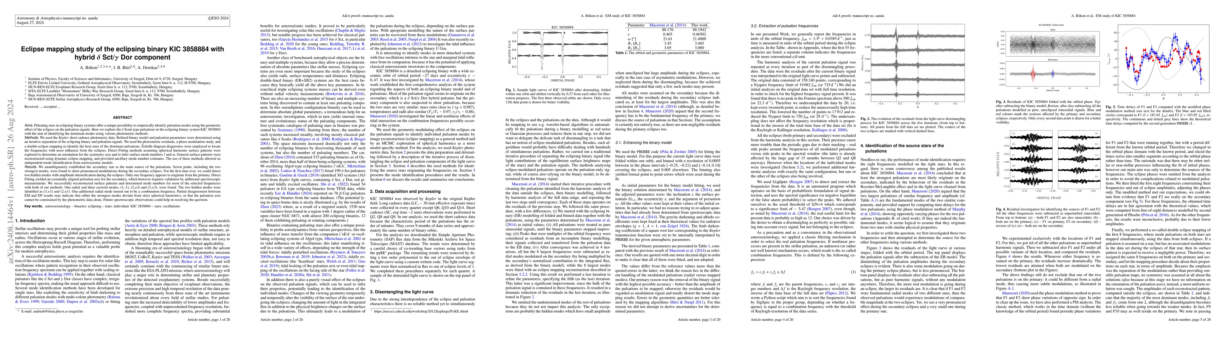 Thumbnail for Eclipse mapping study of the eclipsing binary KIC~3858884 with hybrid
  $δ$~Sct/$γ$~Dor component
