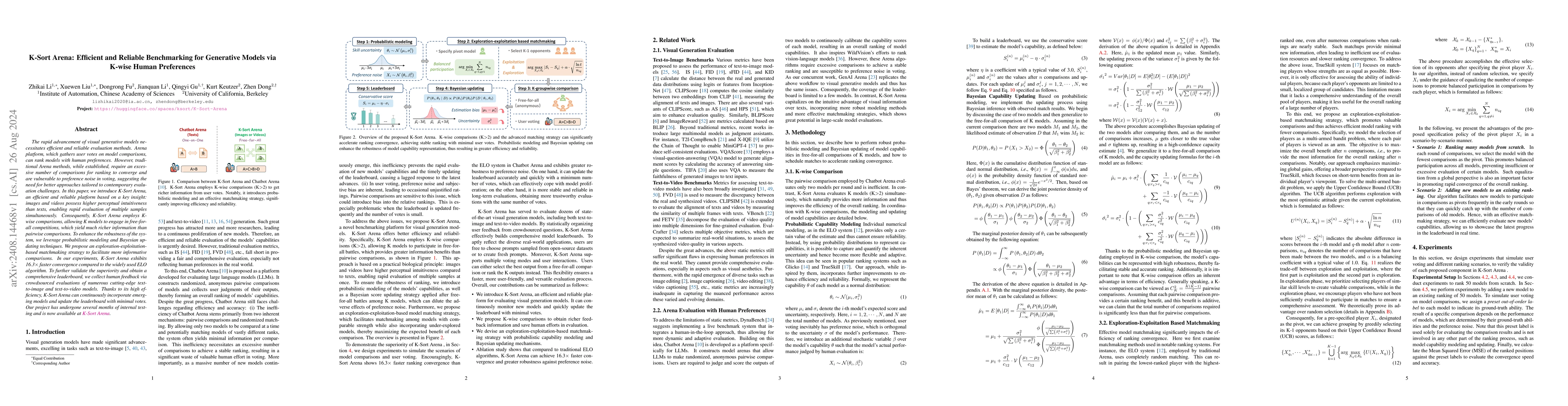 Thumbnail for K-Sort Arena: Efficient and Reliable Benchmarking for Generative Models
  via K-wise Human Preferences
