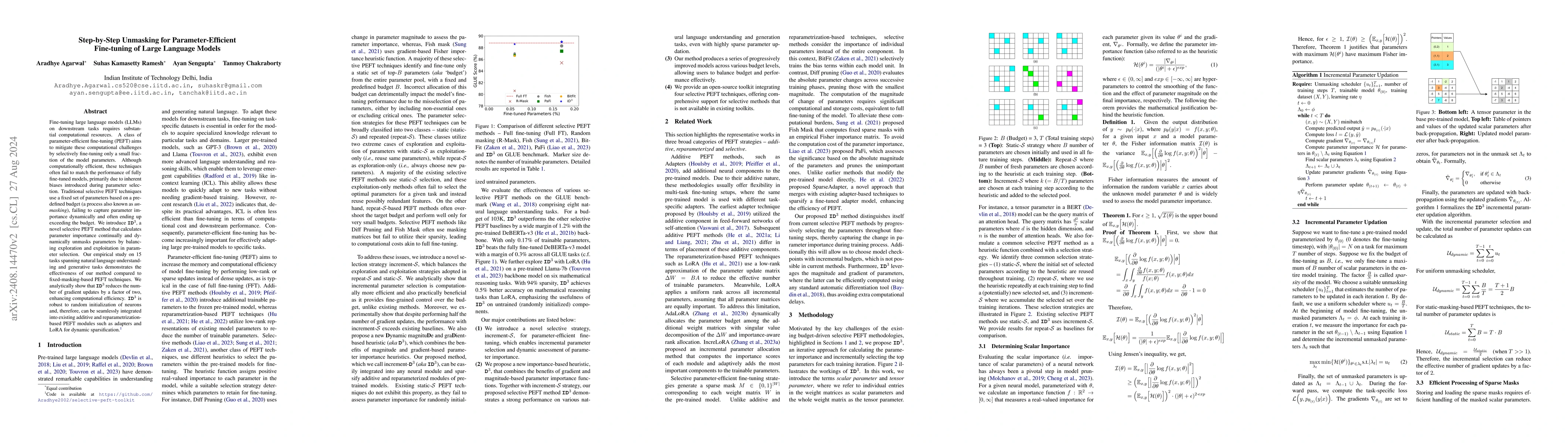 Thumbnail for Step-by-Step Unmasking for Parameter-Efficient Fine-tuning of Large
  Language Models