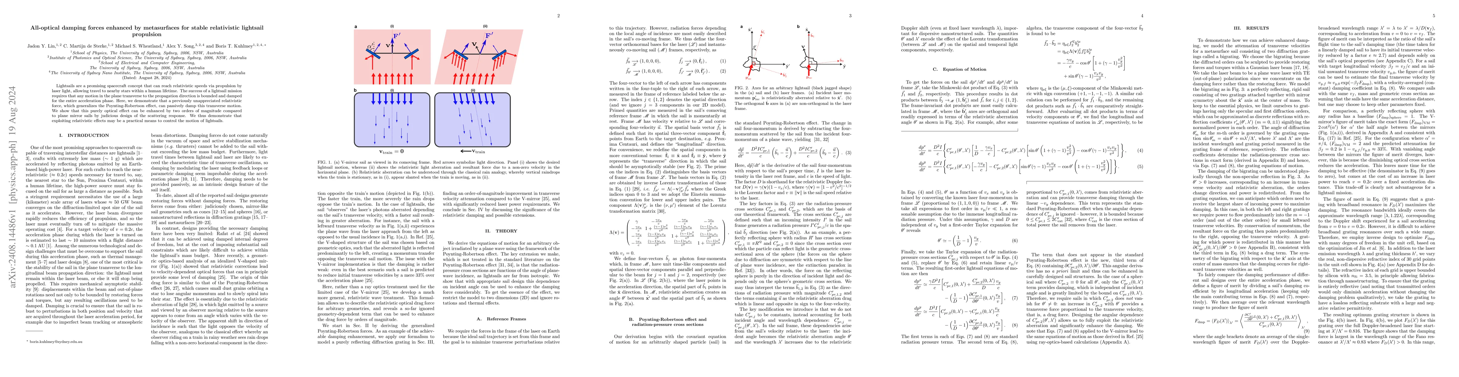 Thumbnail for All-optical damping forces enhanced by metasurfaces for stable
  relativistic lightsail propulsion