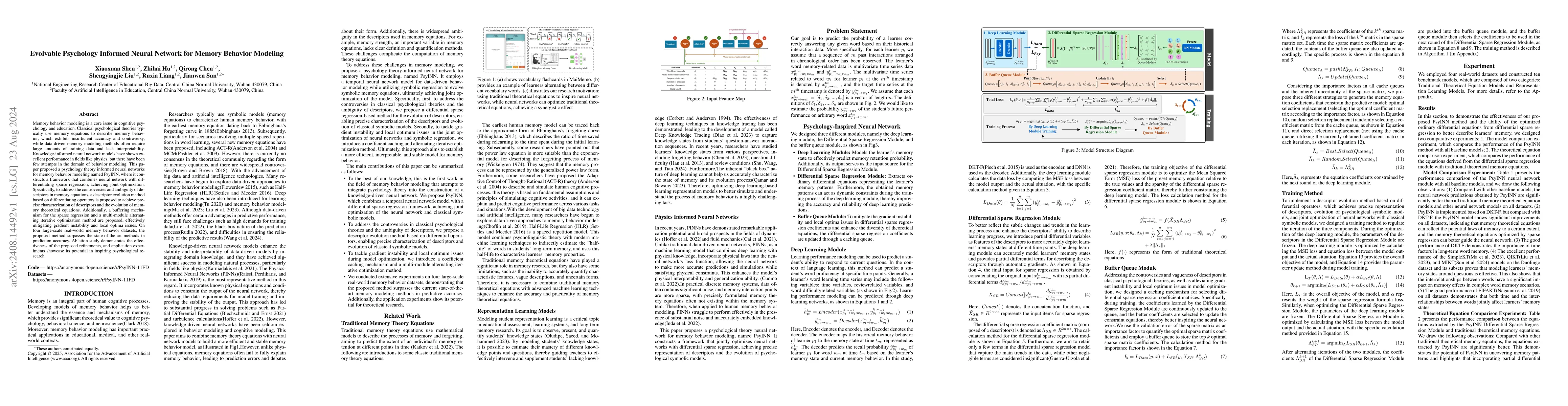 Thumbnail for Evolvable Psychology Informed Neural Network for Memory Behavior
  Modeling