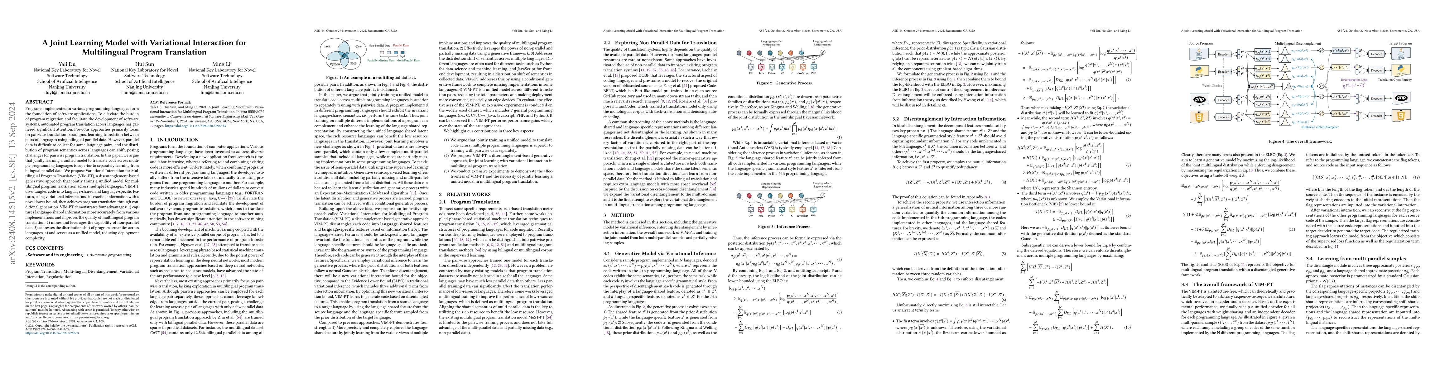 Thumbnail for A Joint Learning Model with Variational Interaction for Multilingual
  Program Translation