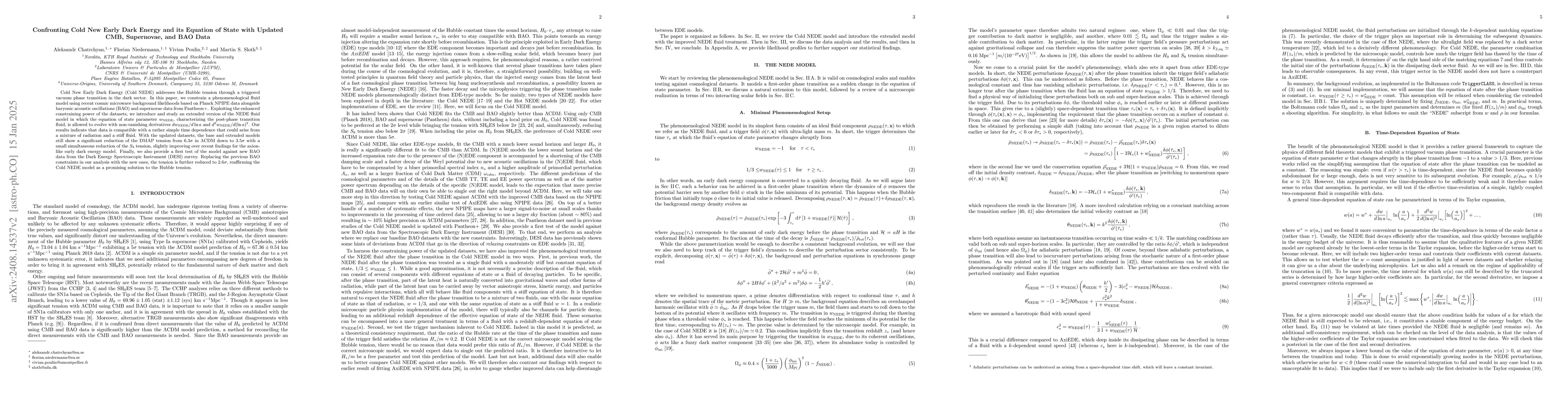Thumbnail for Confronting Cold New Early Dark Energy and its Equation of State with
  Updated CMB and Supernovae Data