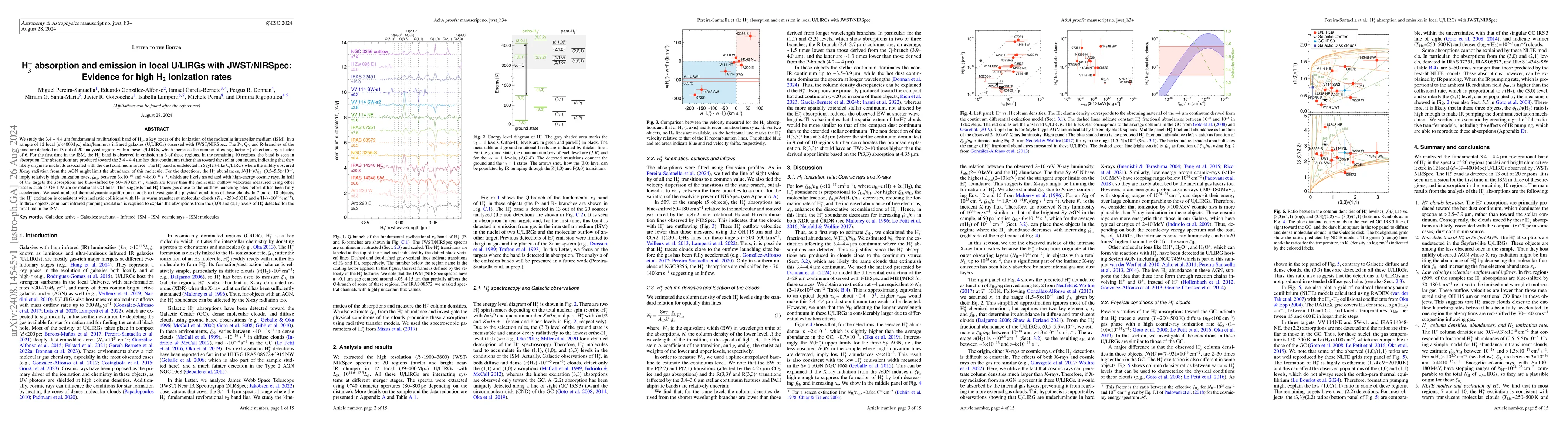 Thumbnail for H$_3^+$ absorption and emission in local U/LIRGs with JWST/NIRSpec:
  Evidence for high H$_2$ ionization rates