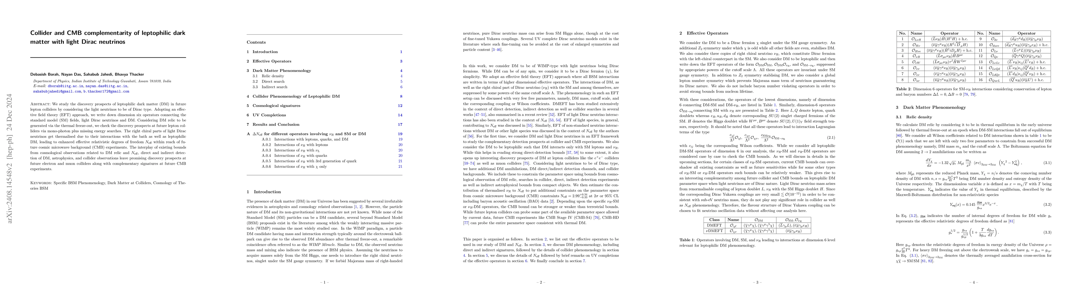 Thumbnail for Collider and CMB complementarity of leptophilic dark matter with light
  Dirac neutrinos
