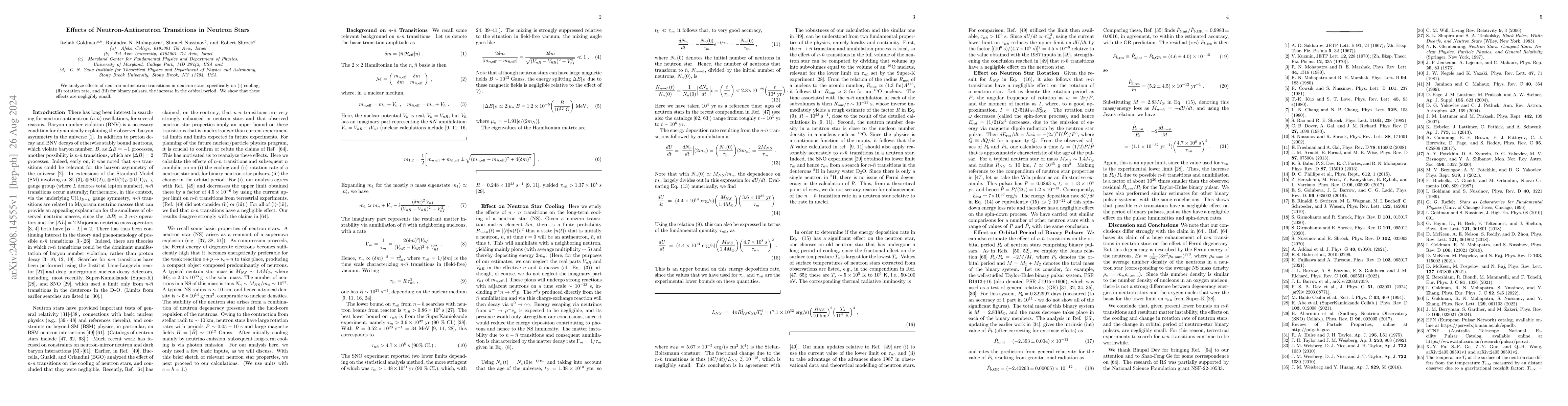 Thumbnail for Effects of Neutron-Antineutron Transitions in Neutron Stars