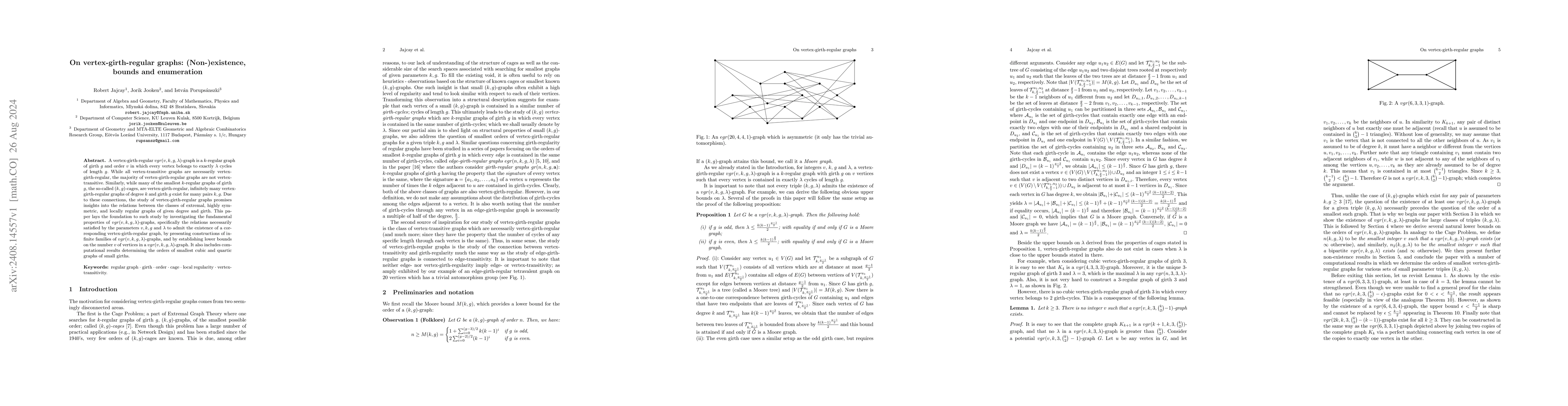 Thumbnail for On vertex-girth-regular graphs: (Non-)existence, bounds and enumeration