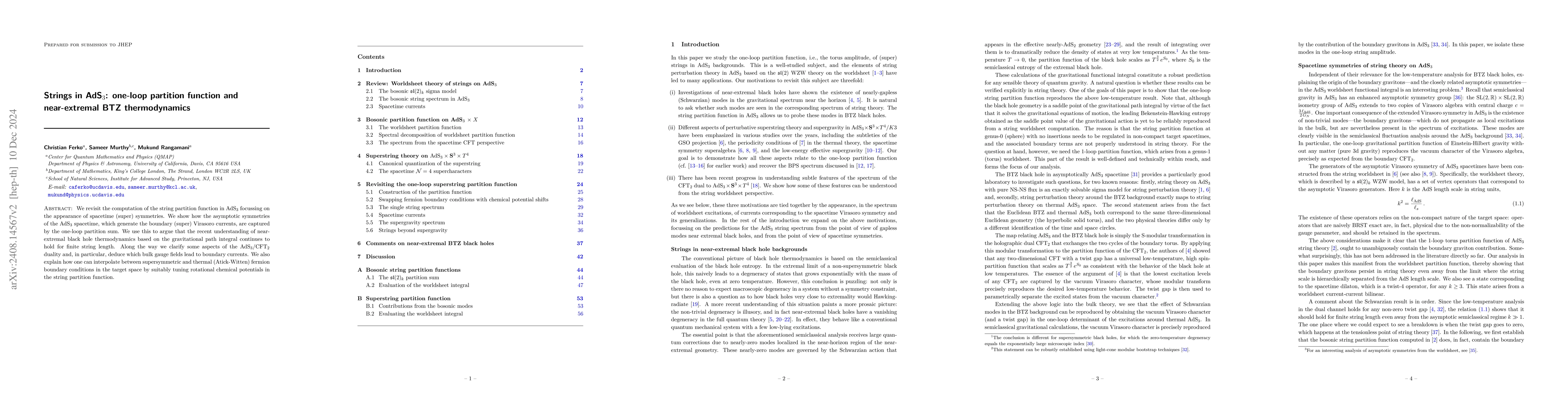 Thumbnail for Strings in AdS$_3$: one-loop partition function and near-extremal BTZ
  thermodynamics