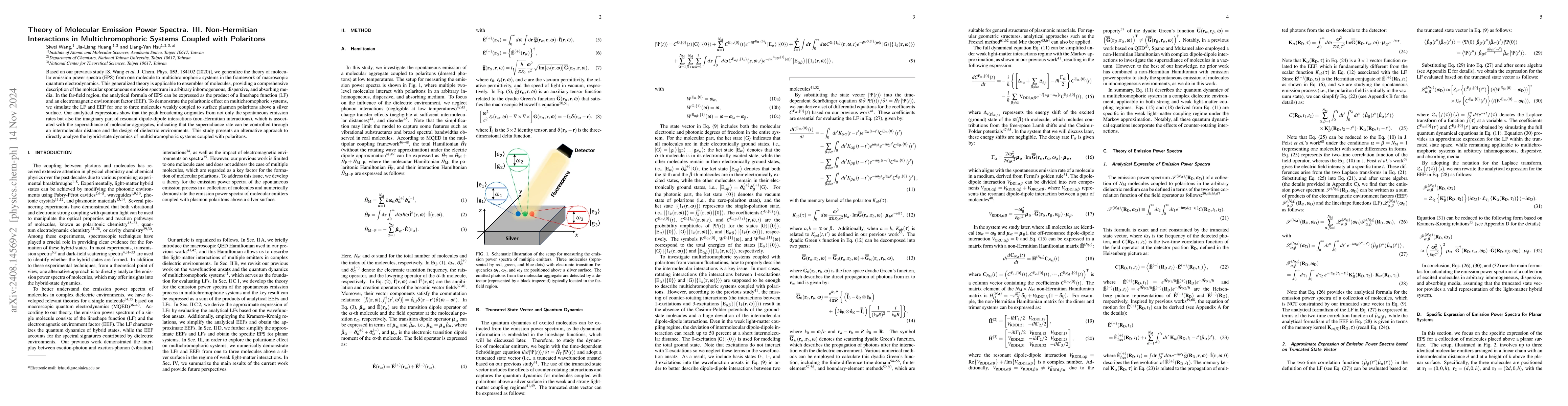 Thumbnail for Theory of Molecular Emission Power Spectra. III. Non-Hermitian
  Interactions in Multichromophoric Systems Coupled with Polaritons