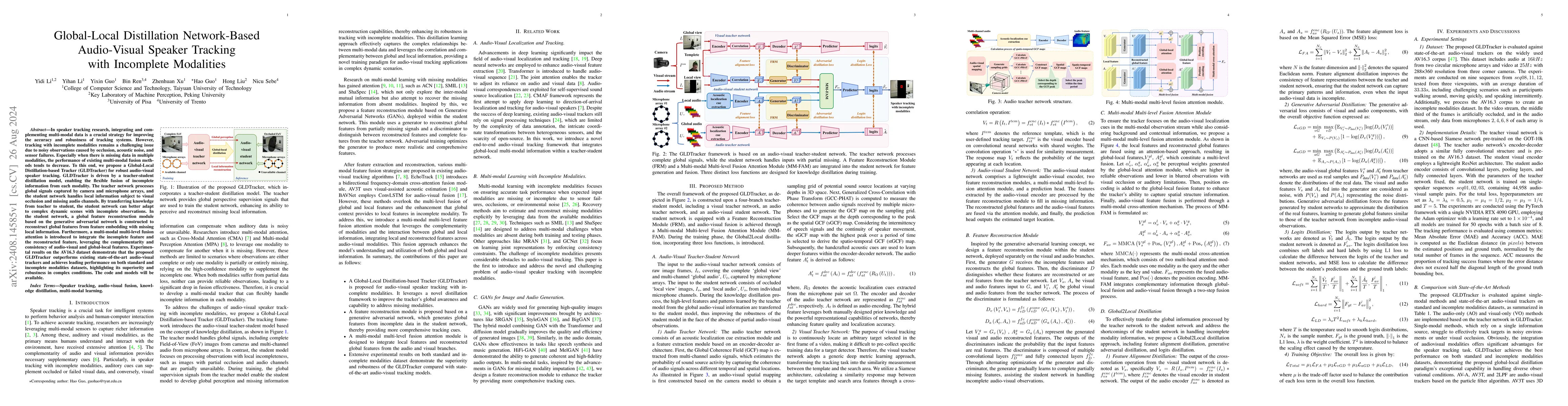 Thumbnail for Global-Local Distillation Network-Based Audio-Visual Speaker Tracking
  with Incomplete Modalities