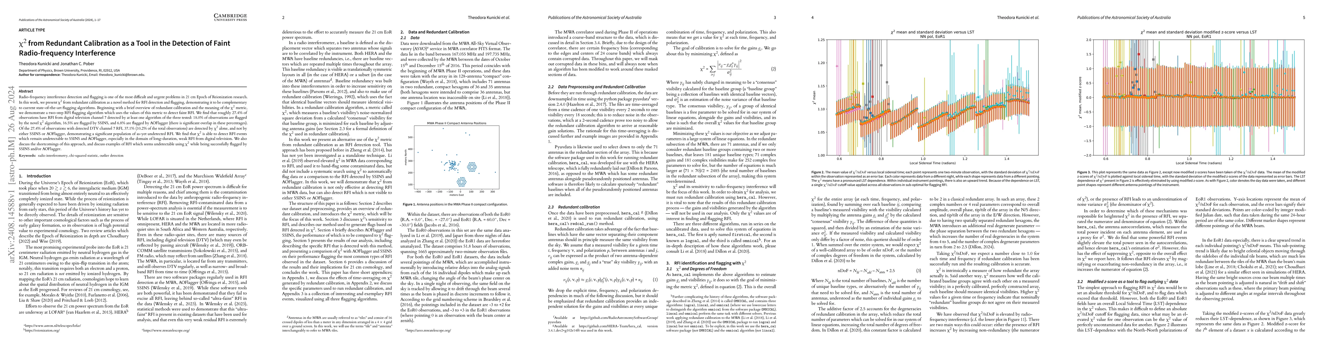 Thumbnail for $χ^2$ from Redundant Calibration as a Tool in the Detection of Faint
  Radio-frequency Interference
