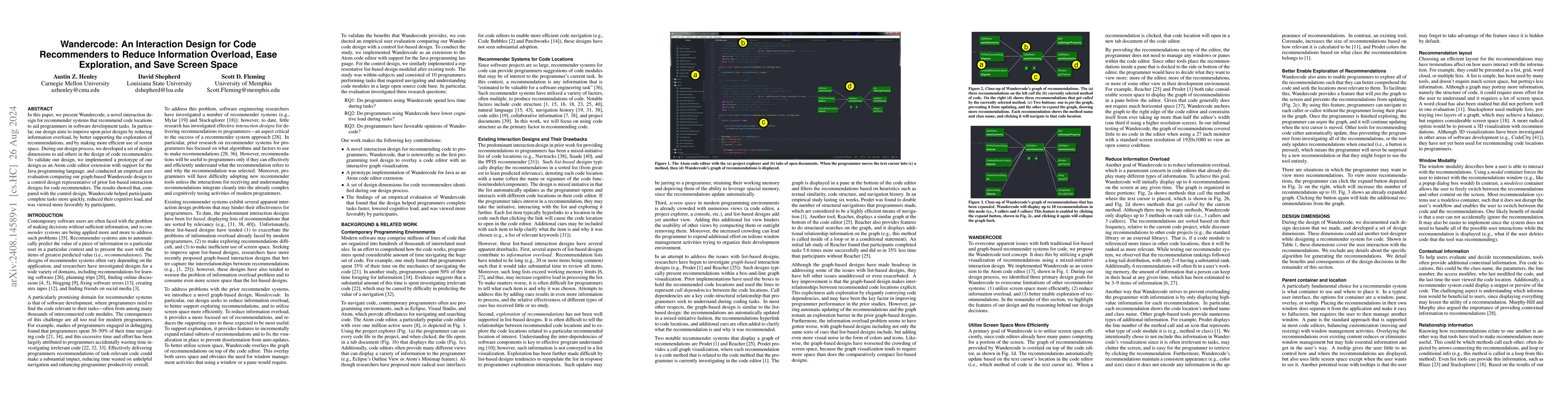 Thumbnail for Wandercode: An Interaction Design for Code Recommenders to Reduce
  Information Overload, Ease Exploration, and Save Screen Space