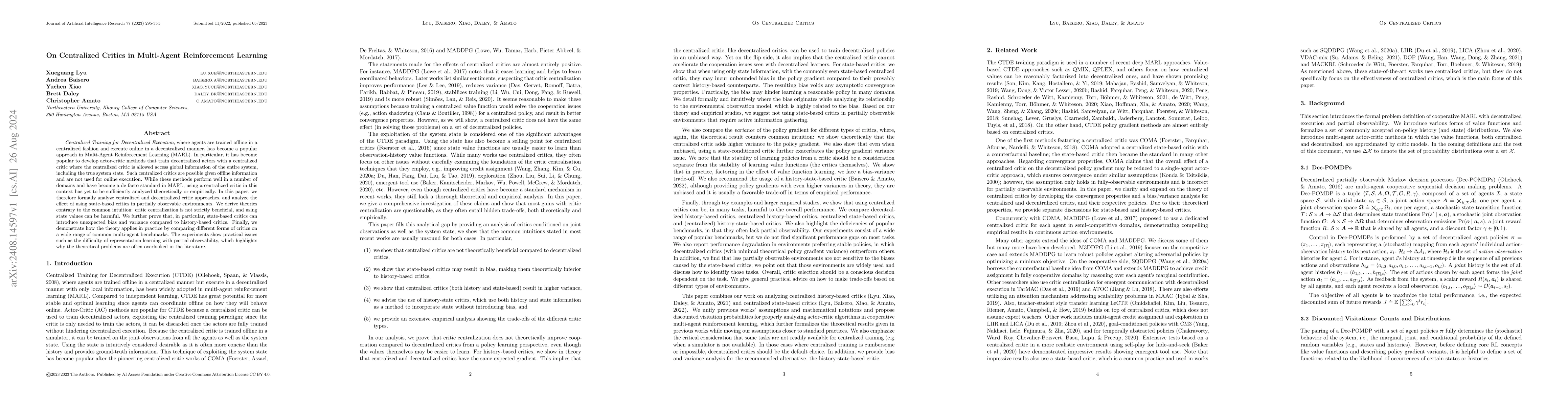 Thumbnail for On Centralized Critics in Multi-Agent Reinforcement Learning