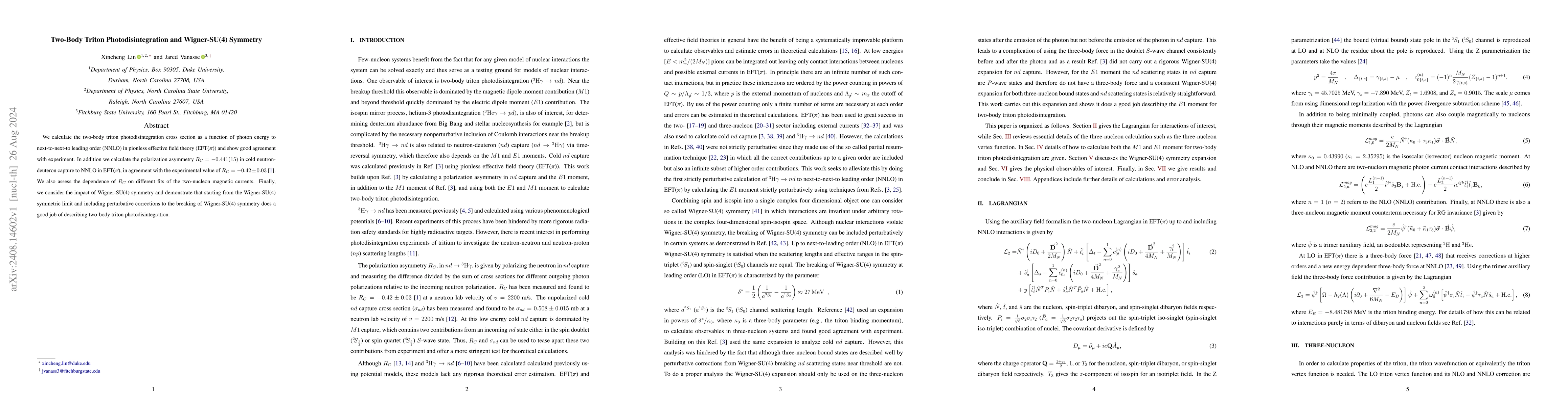Thumbnail for Two-Body Triton Photodisintegration and Wigner-SU(4) Symmetry