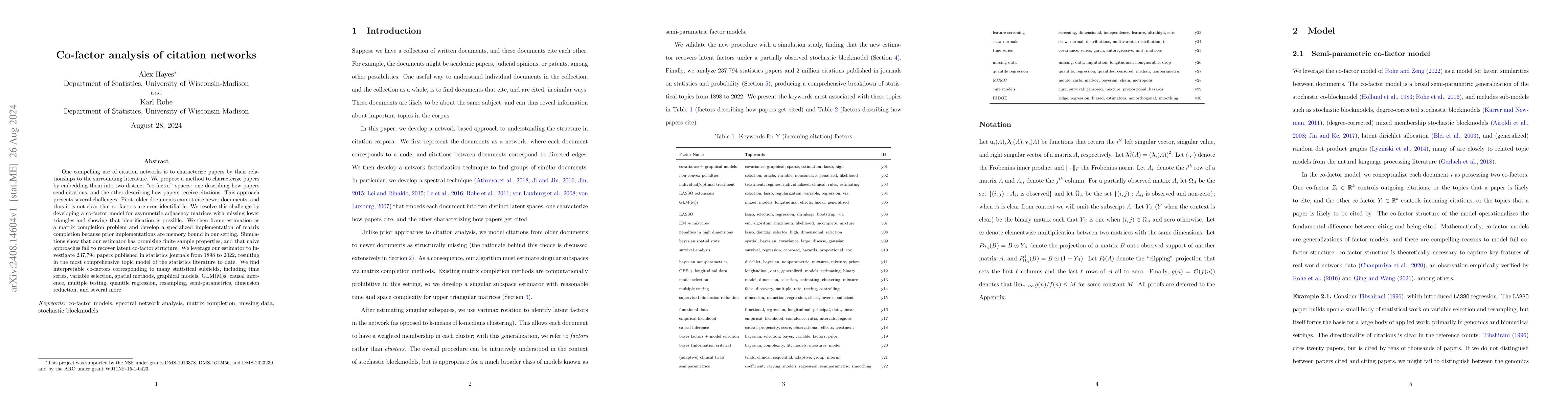 Thumbnail for Co-factor analysis of citation networks