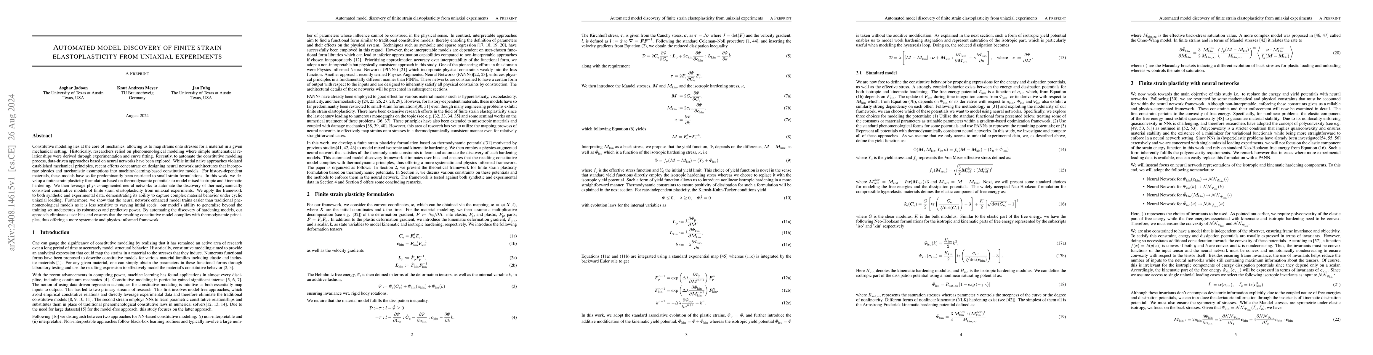 Thumbnail for Automated model discovery of finite strain elastoplasticity from
  uniaxial experiments