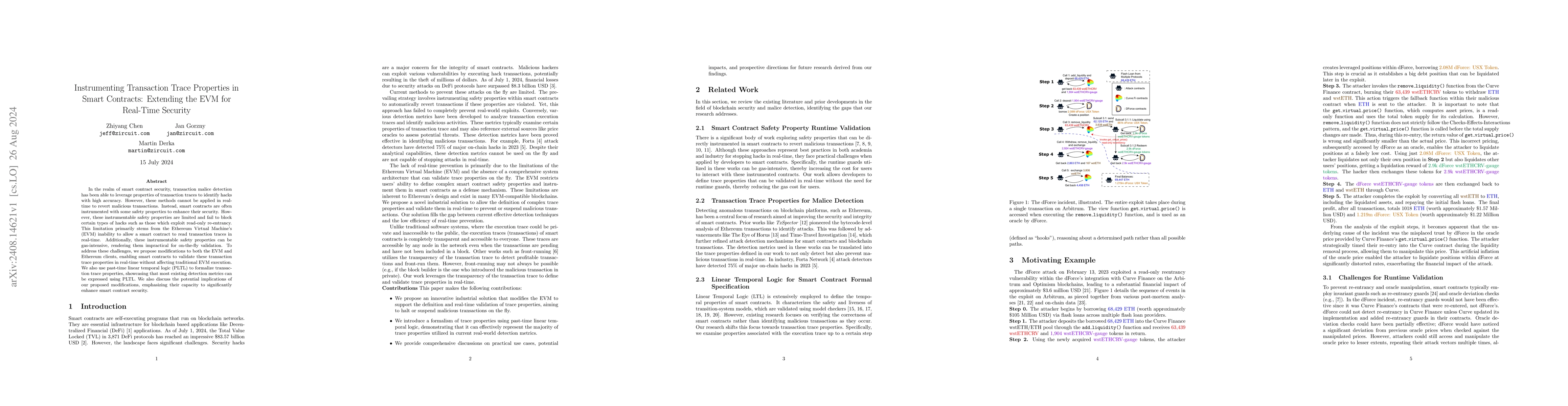 Thumbnail for Instrumenting Transaction Trace Properties in Smart Contracts: Extending
  the EVM for Real-Time Security