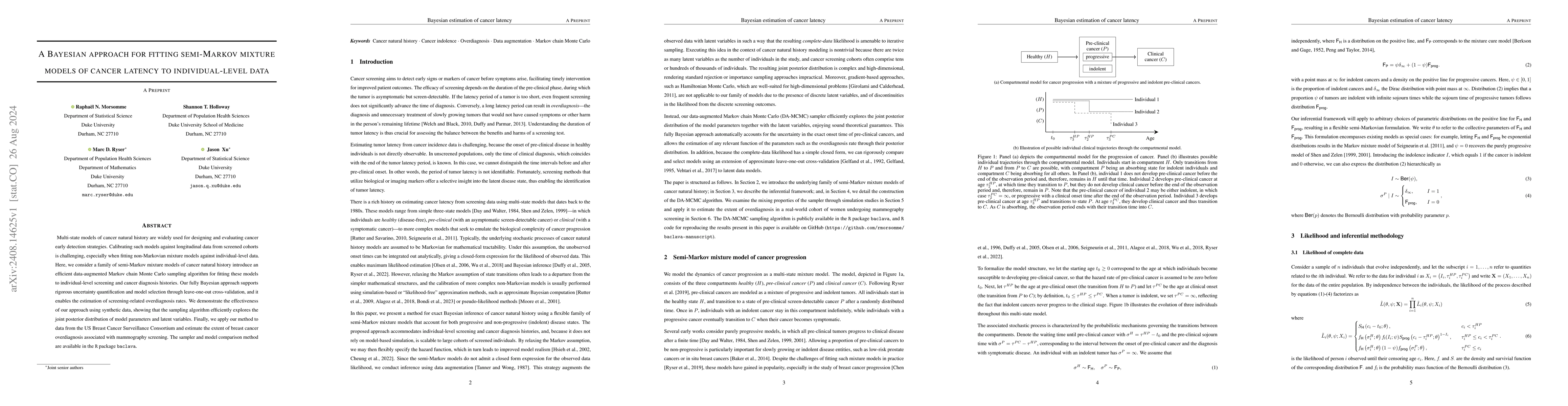 Thumbnail for A Bayesian approach for fitting semi-Markov mixture models of cancer
  latency to individual-level data