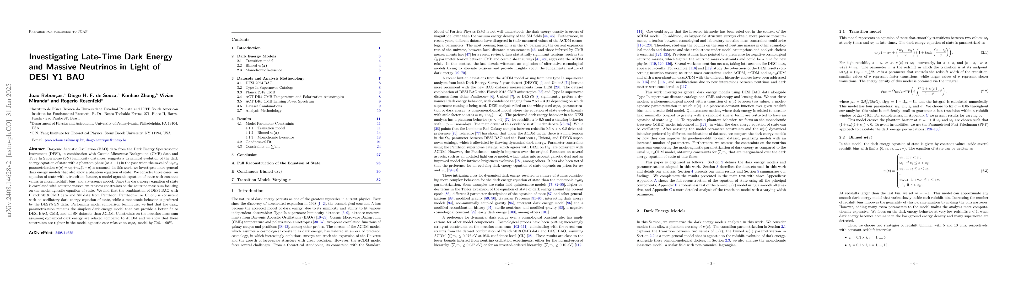 Thumbnail for Investigating Late-Time Dark Energy and Massive Neutrinos in Light of
  DESI Y1 BAO