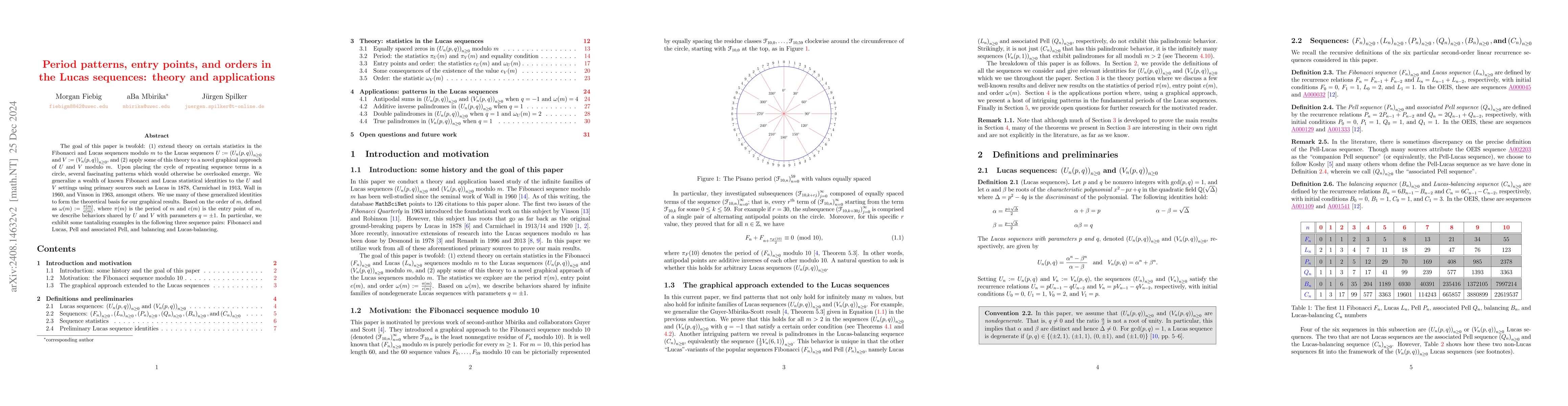 Thumbnail for Period patterns, entry points, and orders in the Lucas sequences: theory
  and applications