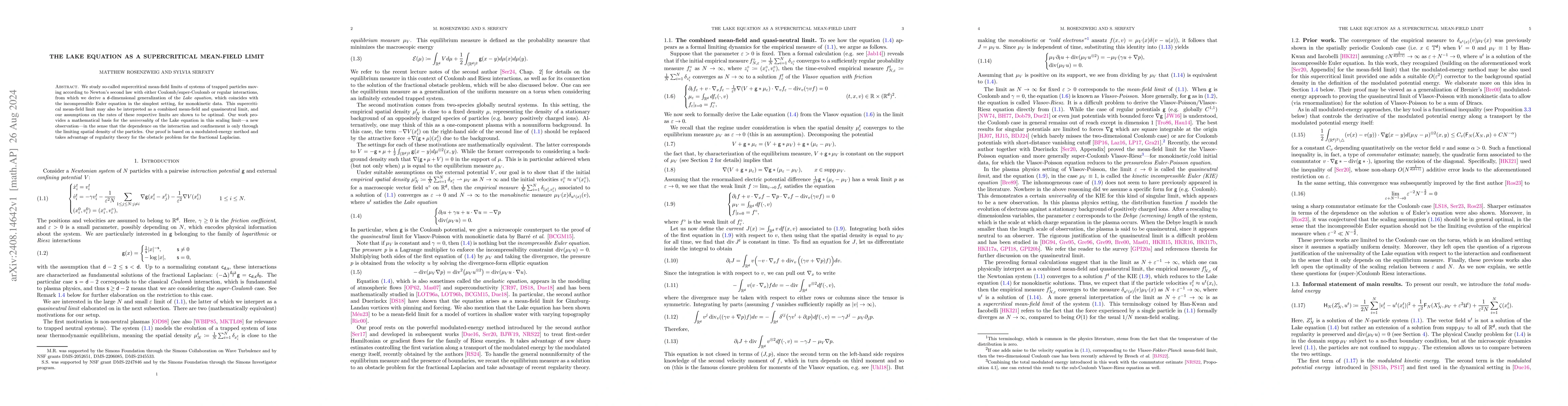 Thumbnail for The Lake equation as a supercritical mean-field limit