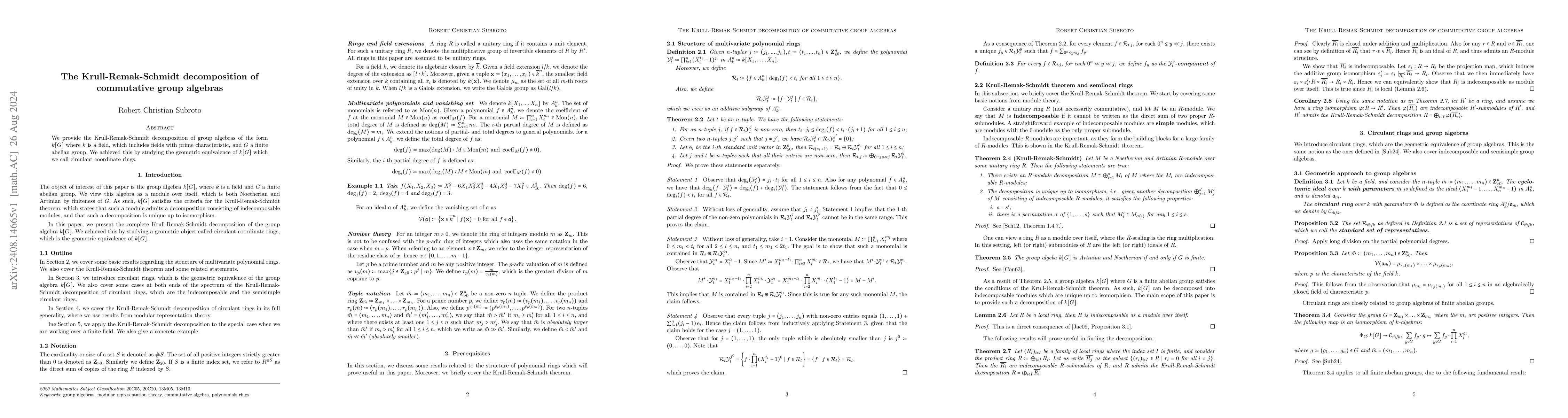 Thumbnail for The Krull-Remak-Schmidt decomposition of commutative group algebras