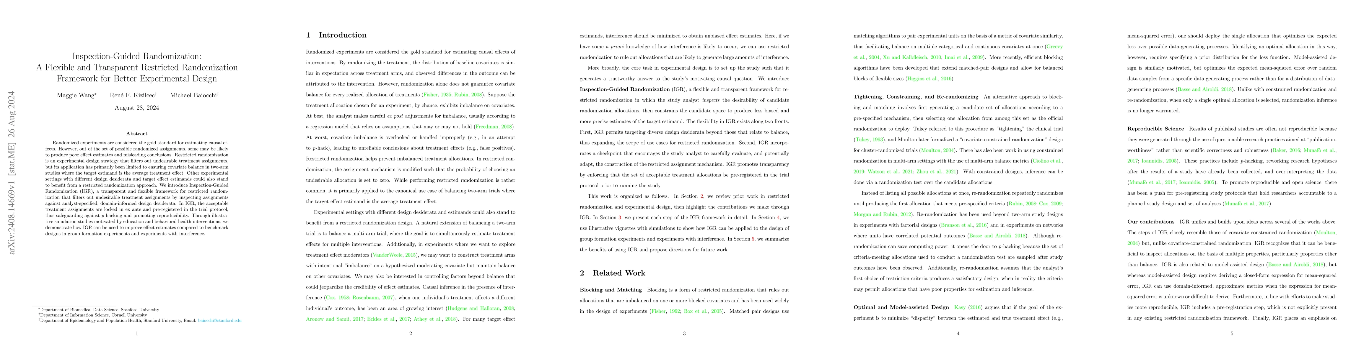 Thumbnail for Inspection-Guided Randomization: A Flexible and Transparent Restricted
  Randomization Framework for Better Experimental Design