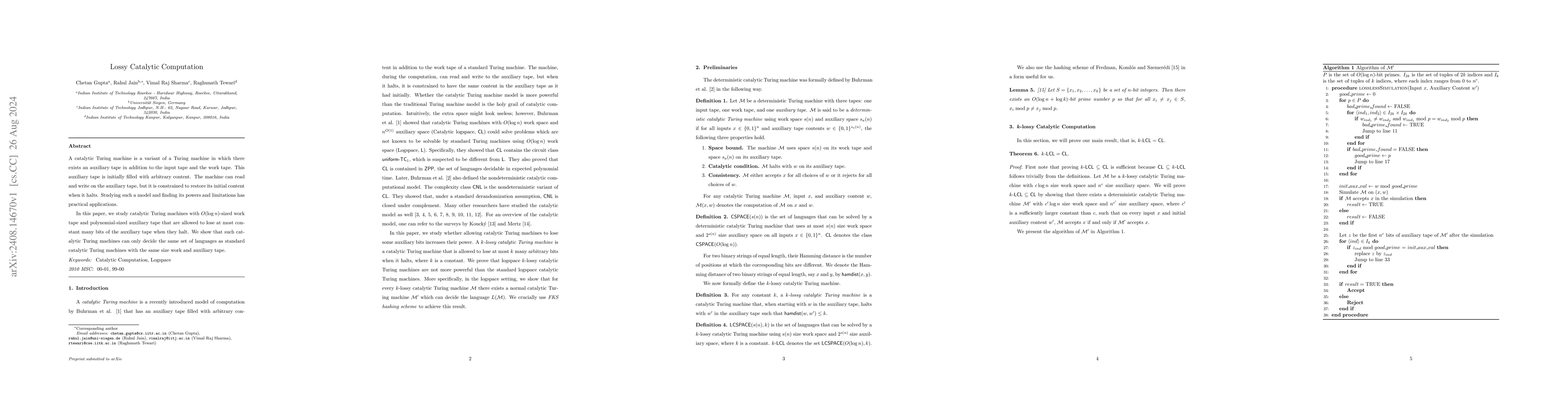 Thumbnail for Lossy Catalytic Computation